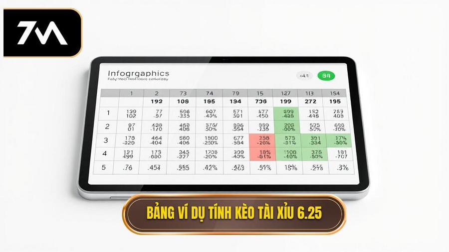 Bảng ví dụ minh họa cách tính tiền kèo tài xỉu 6.25